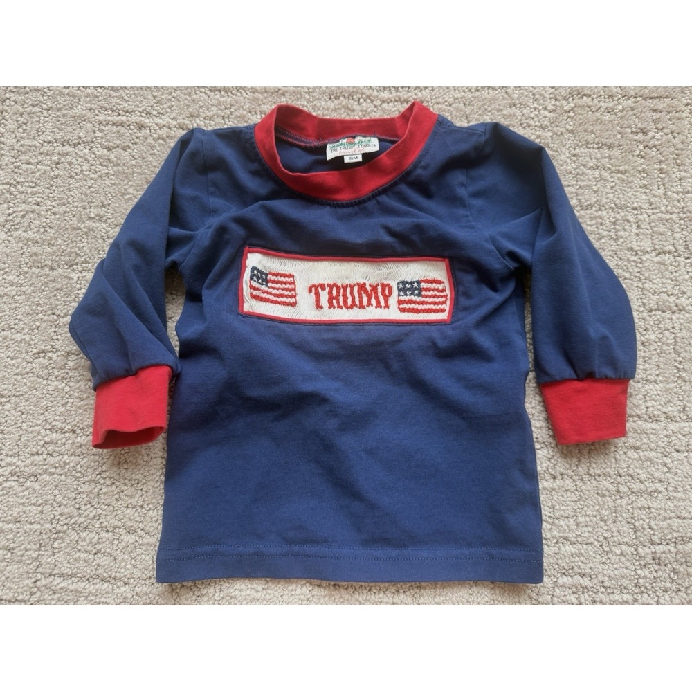 My Trendy Toddler Trump Top Smocked USA Flag Preppy USA Patriotic Size 9 Mo